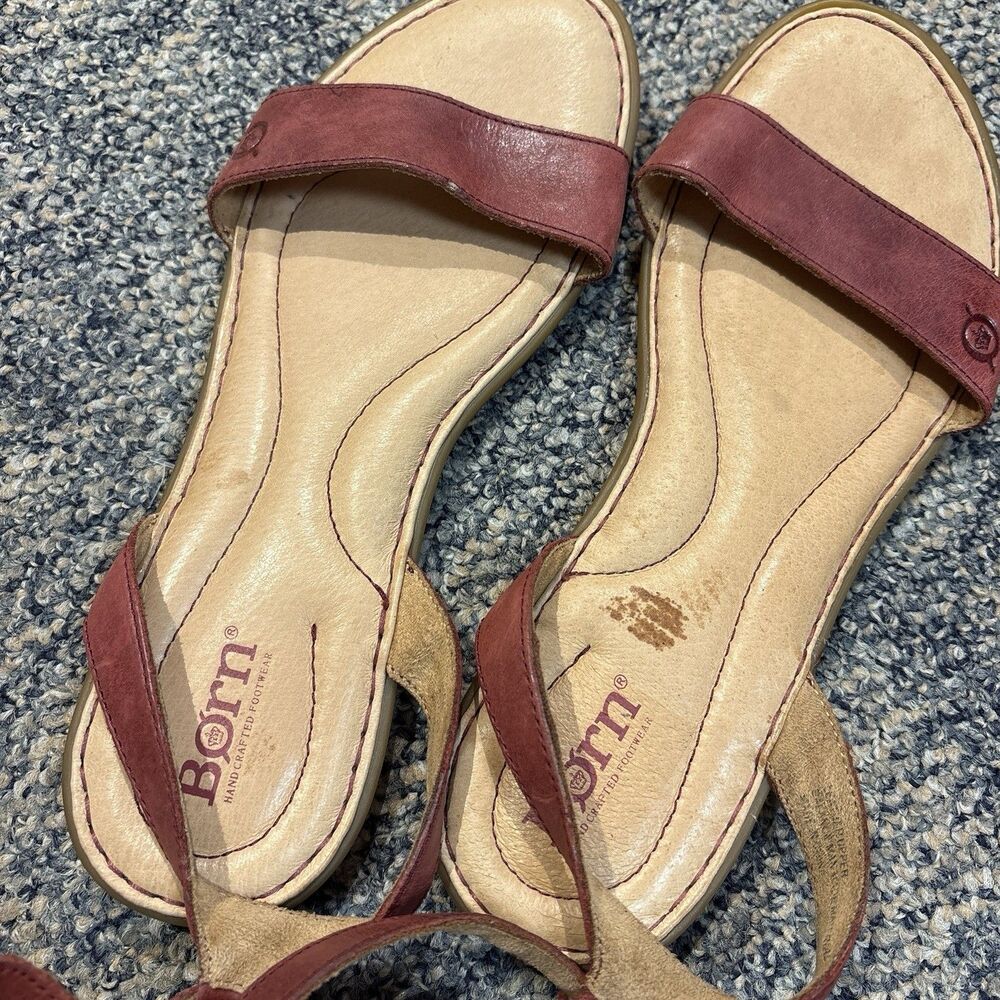 Born Leather Alice Flat Sandals Shoes Size 8.5 Pink/Red Ankle Strap Comfort - Picture 6 of 8